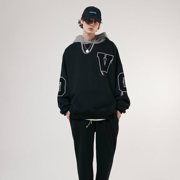 KAMI NO.4702 TWO-TONE EMBROIDERED HOODIE