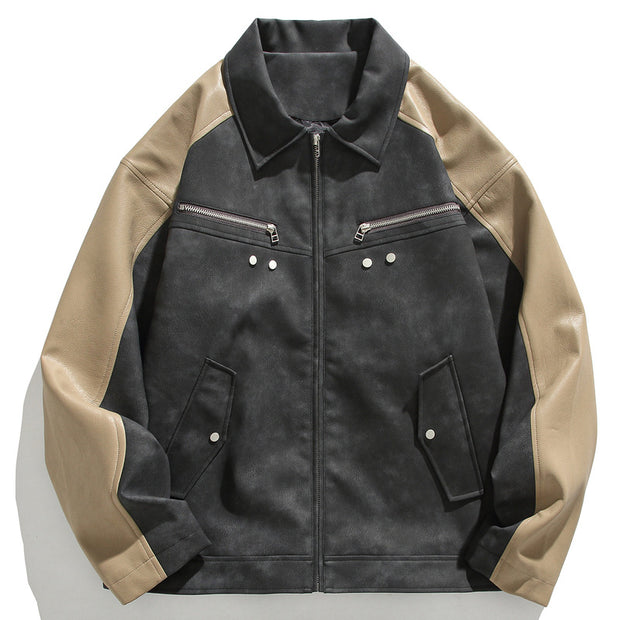 KAMI NO.1437 LEATHER CONTRAST JACKET