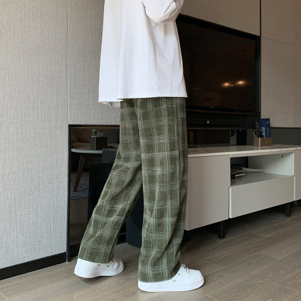 KAMI NO.5286 PLAID CORDUROY TROUSERS