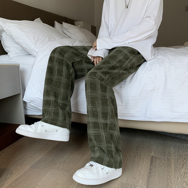 KAMI NO.5286 PLAID CORDUROY TROUSERS