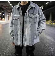 European and American colorblock edging denim jacket - STREETS OF KAMI