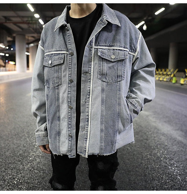 European and American colorblock edging denim jacket - STREETS OF KAMI