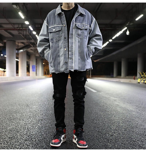 European and American colorblock edging denim jacket - STREETS OF KAMI