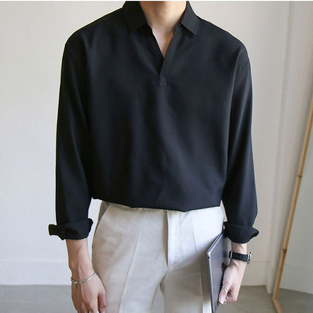 KAMI NO.2101 V-NECK COLLAR SHIRT - STREETS OF KAMI