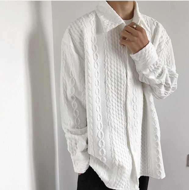 KAMI NO.2133 TWISTED KNITTED COLLAR SHIRT - STREETS OF KAMI