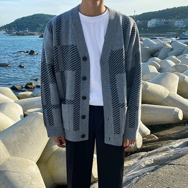 KAMI NO.3121 GREY PLAID CARDIGAN - STREETS OF KAMI