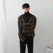 KAMI NO.7308 PLAID V-NECK SWEATER - STREETS OF KAMI