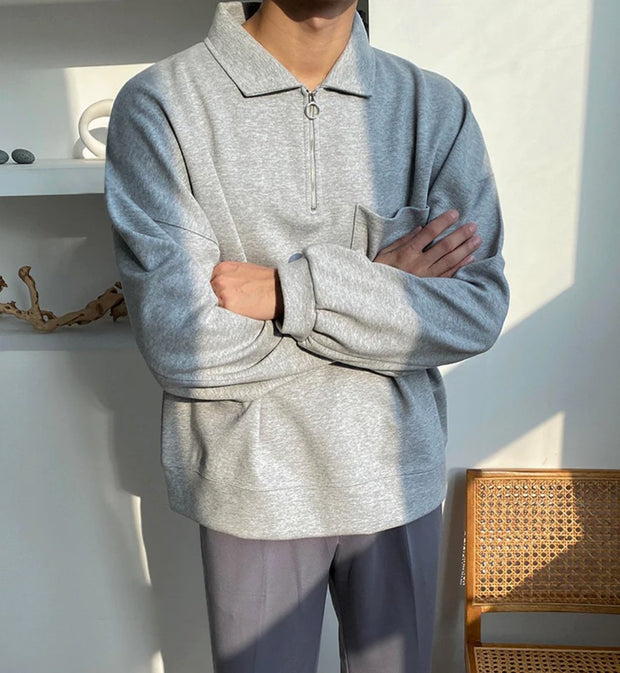 KAMI NO.7323 HALF ZIP-UP COLLAR SWEATER - STREETS OF KAMI