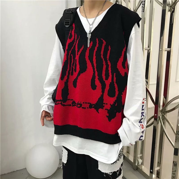 KAMI NO.7344 FLAME SWEATER VEST - STREETS OF KAMI