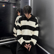 KAMI NO.7401 KNITTED STRIPED POLO SWEATER - STREETS OF KAMI