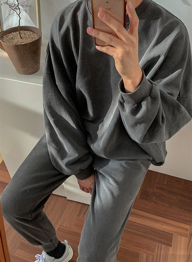 KAMI NO.7418 GREY OVERSIZED SWEATSHIRT AND PANTS SET - STREETS OF KAMI